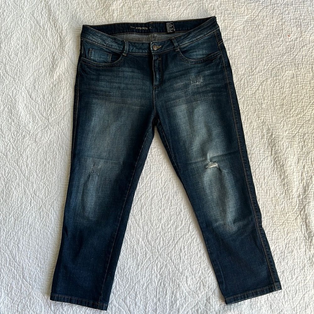 Free  Assembly Women's Mid Rise Cropped Dark Rinse Denim Jeans sz 16
